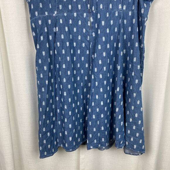 Torrid Denim Chambray Leaf Print Sleeveless Skater Dress Sz.26W - Picture 10 of 13